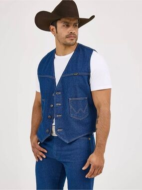 Men’s Wrangler Deadstock 74130PW Western Blue Denim Button Down Vest  Size Small